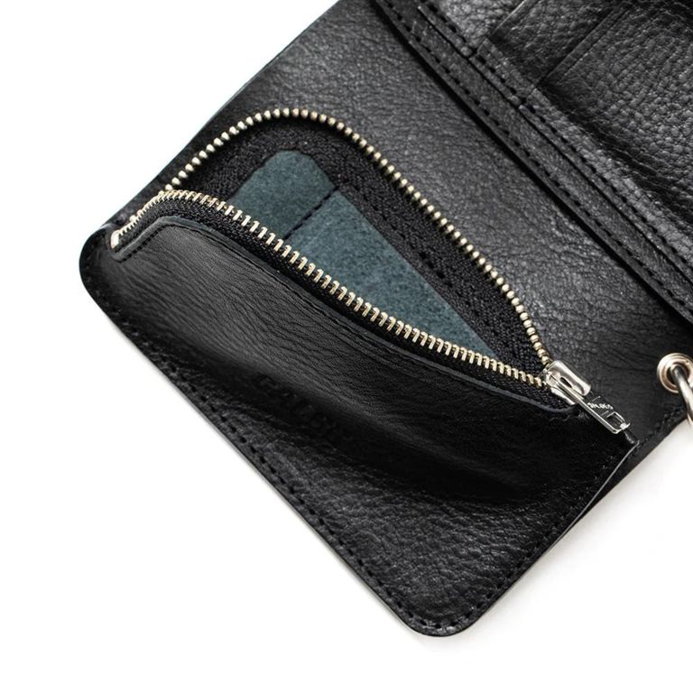 CALEE - STUDS LEATHER FLAP HALF WALLET (BLACK) / スタッズレザー ...