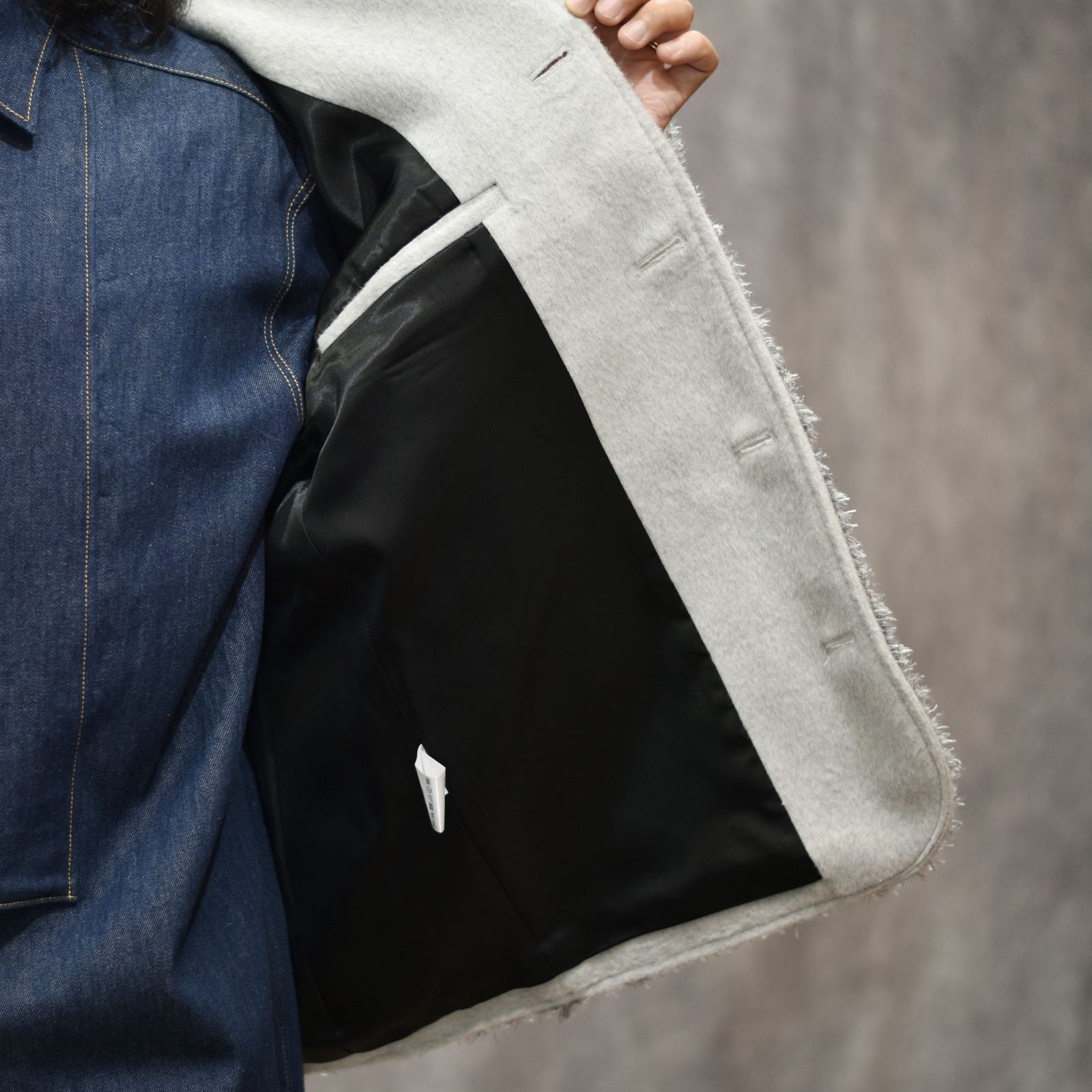 SHAGGY NO COLLAR 4BUTTONS JKT (GRAY)｜シャギー素材 ノーカラー 4ボタン ジャケット｜PD25AJ04
