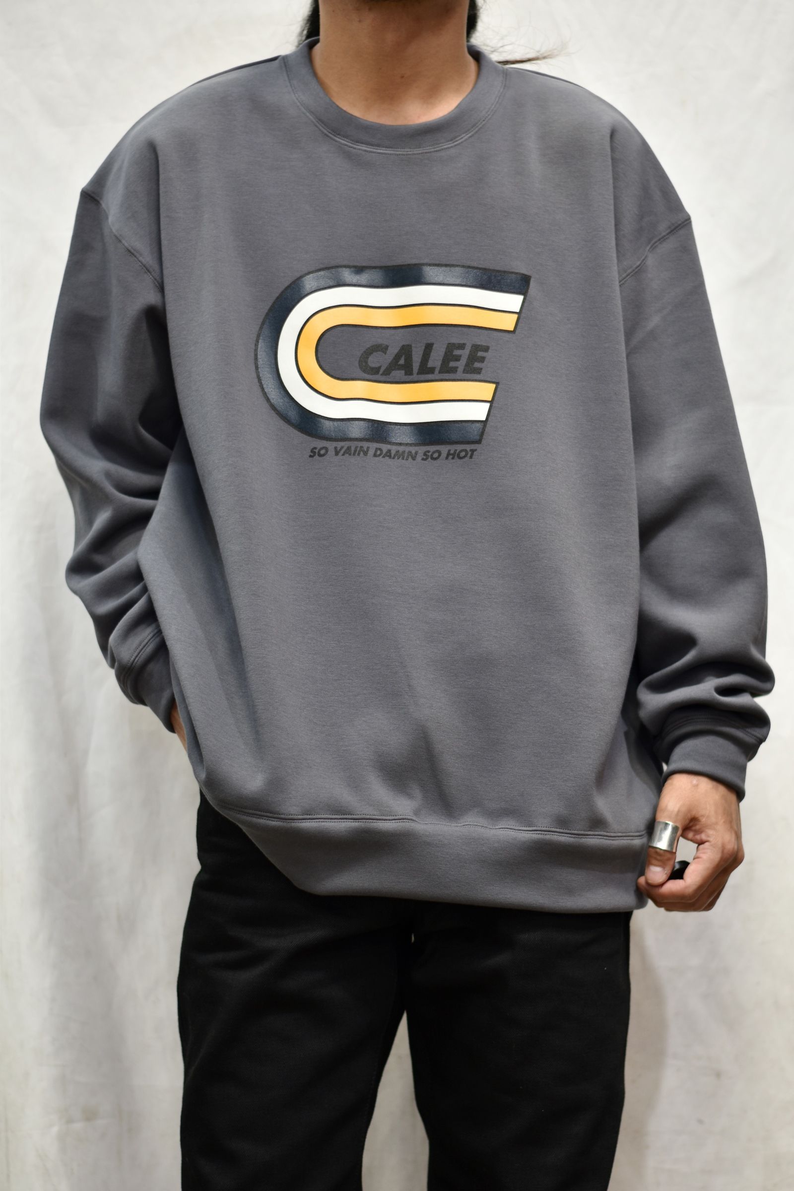 CALEE - BOMBER HEAT CREW NECK SWEAT (GRAY) | chord online store