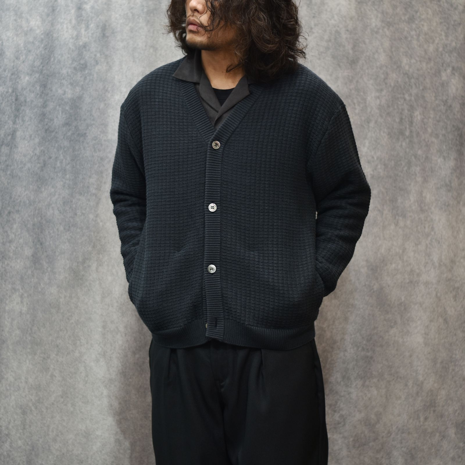 ×EYYA KNIT BIG WAFFLE KNIT CARDIGAN (INK BLACK)｜× エイヤ ワッフル ニット カーディガン｜CL-26SS001EYYA