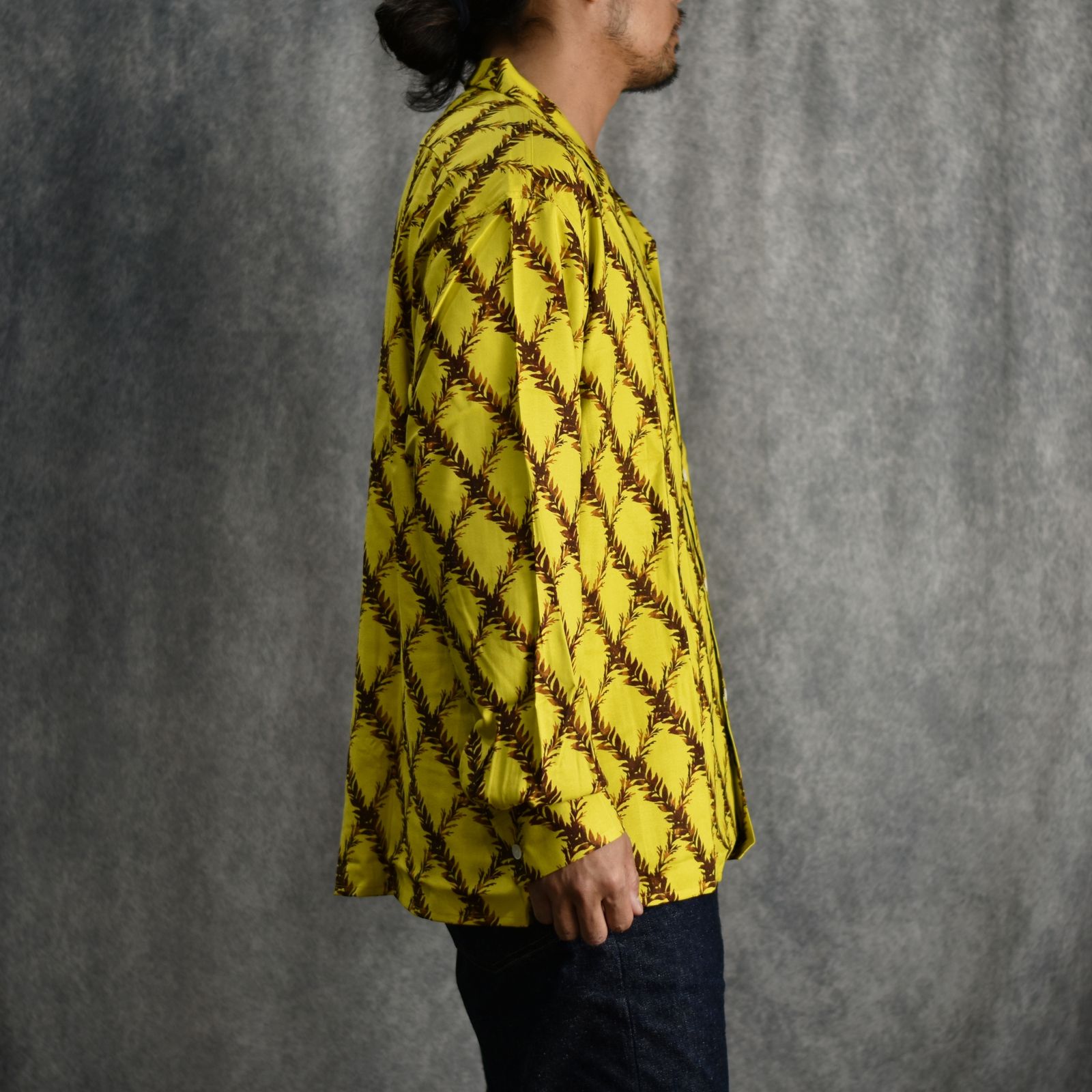 PLAID OPEN COLLAR L/S SH (YELLOW) / オープンカラーシャツ