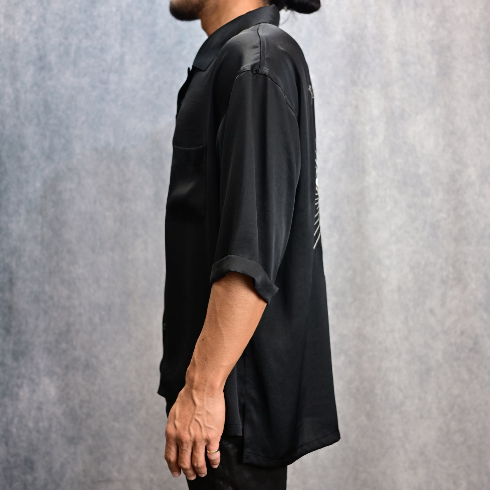 ヴィンテージ サテン半袖シャツ （BLACK / ブラック） 2056-01