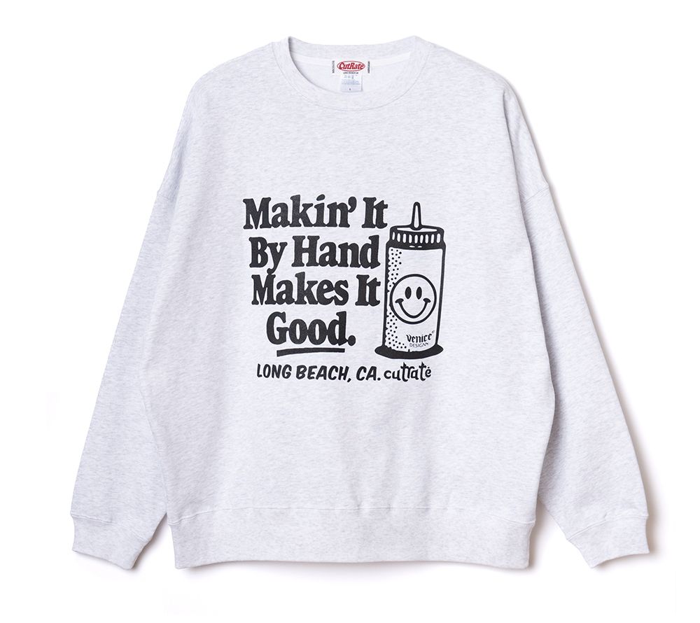 ×VENICE8 COFFEE HOUSE SMILEY FACE DISPENSER DROP CREW NECK SWEAT (GRY) / ドロップショルダー クルーネック スウェット
