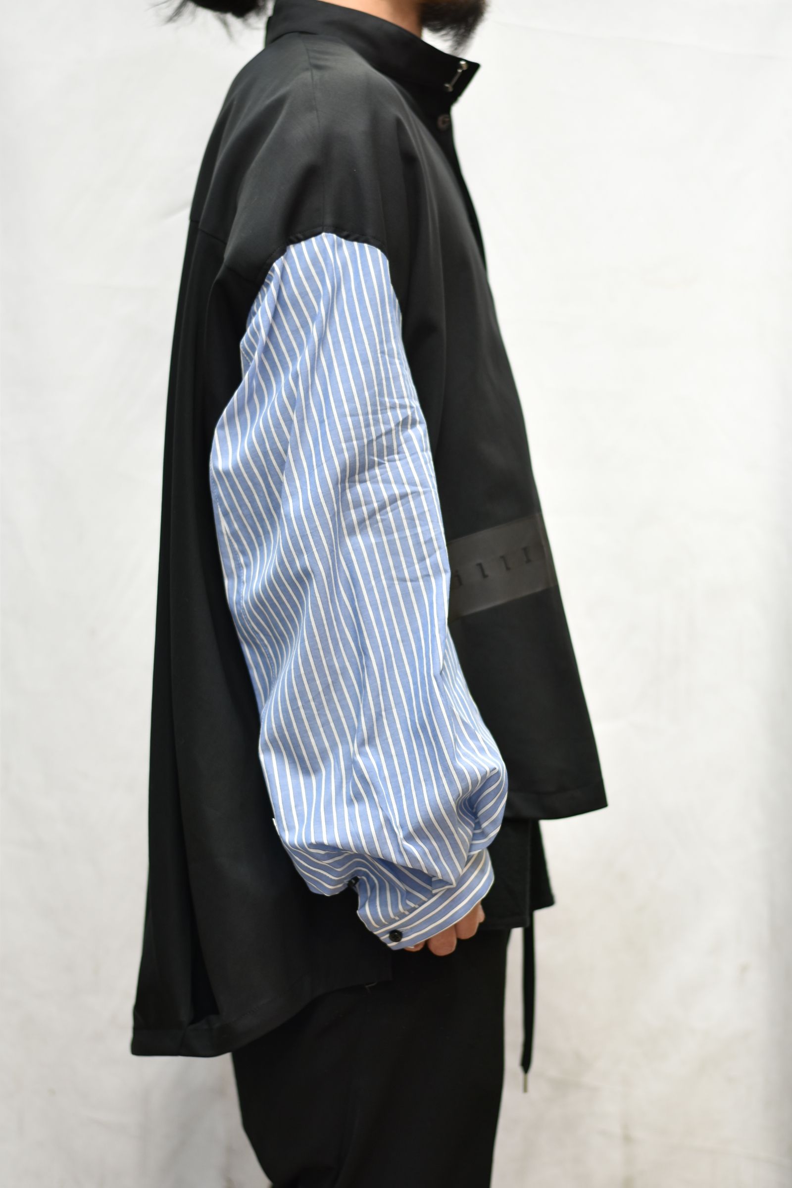 スタンドカラー ルーズシャツ / LB21SS-SH02-ST (BLACK×SAX STRIPE)
