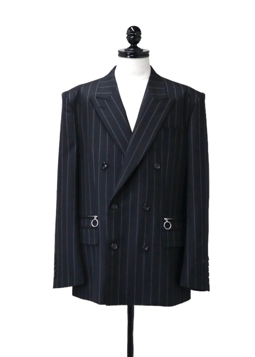 JOHNLAWRENCESULLIVAN - Wool stripe double breasted jacket （BLACK ...