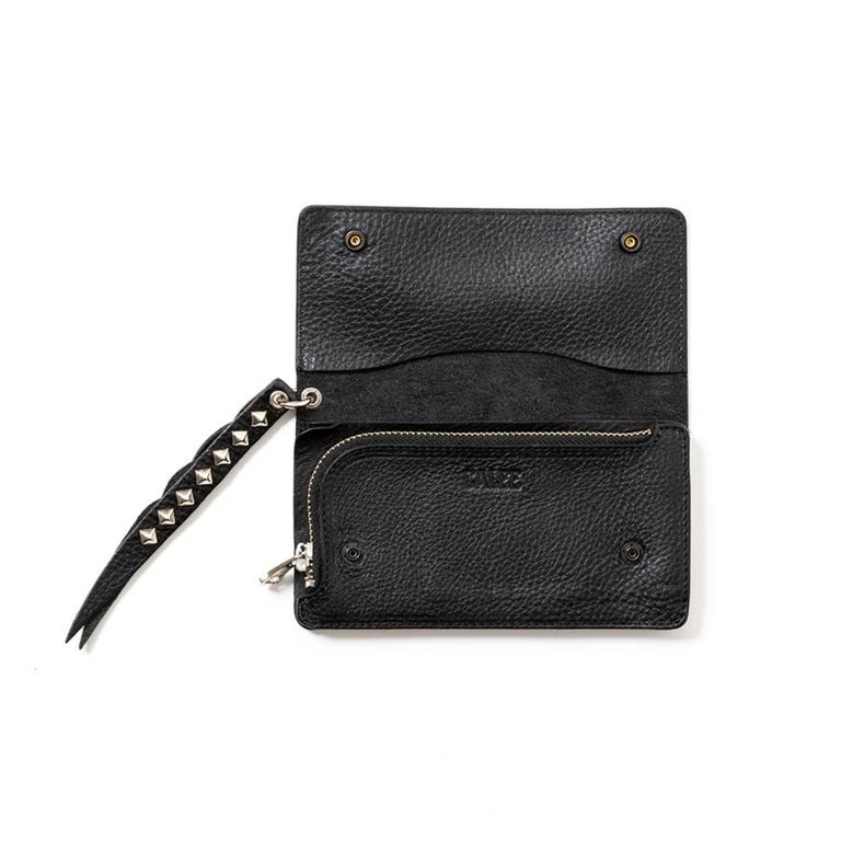 CALEE - PLANE LEATHER LONG WALLET <STUDS CHARM> (BLACK CALEE - PLANE LEATHER LONG WALLET <STUDS CHARM> (BLACK