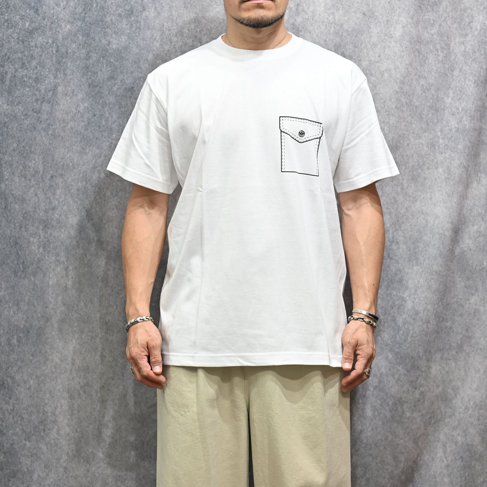 Y1935 FAKE POCKET TEE （WHITE）｜ フェイクポケット プリント Tシャツ （ホワイト） 602-261-16