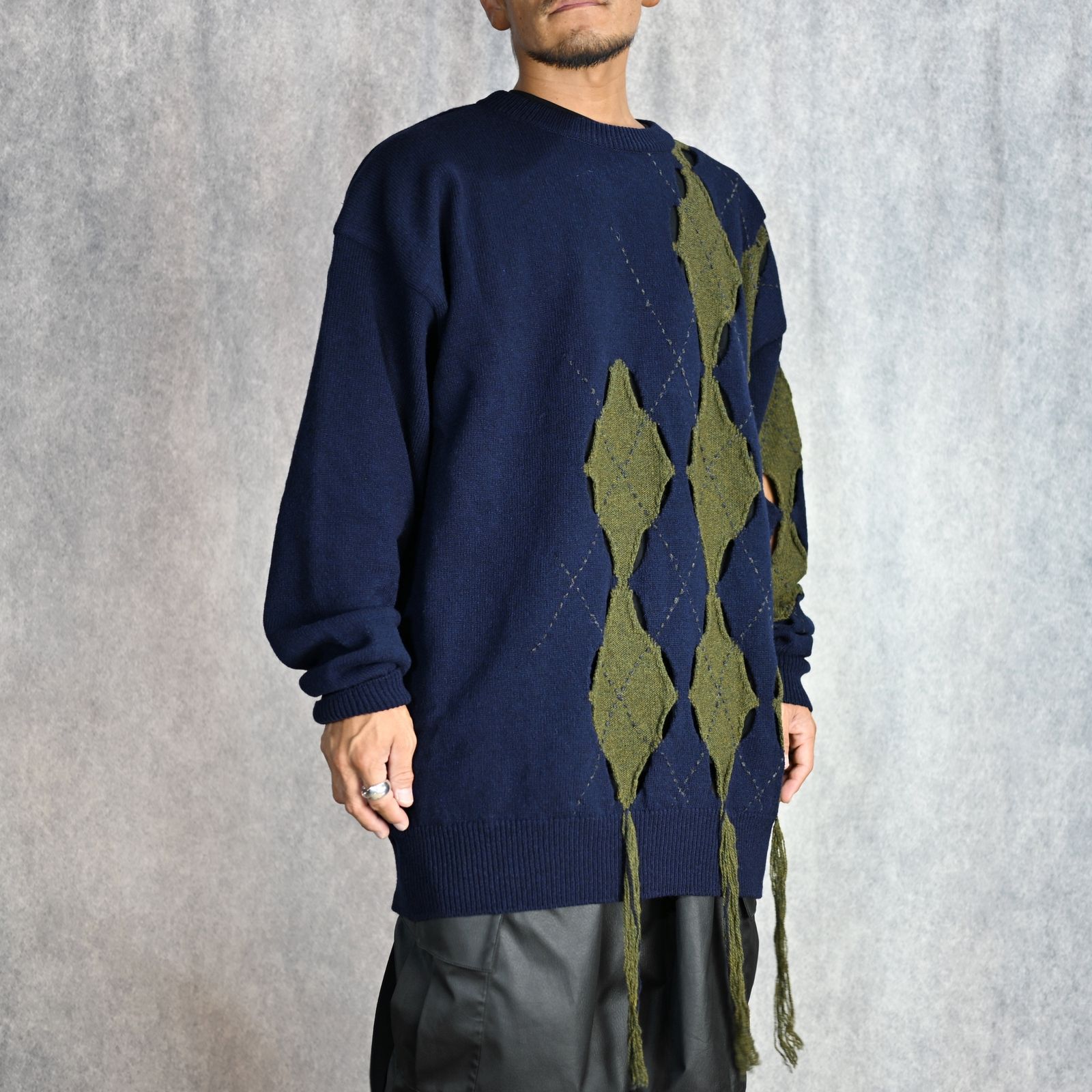 JERSEY X ARGYLE BIG PULOVER （NAVY） /  アーガイル柄 ビッグ プルオーバーニット （ネイビー）