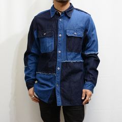 リネン ウォッシュ加工 パッチワークシャツ