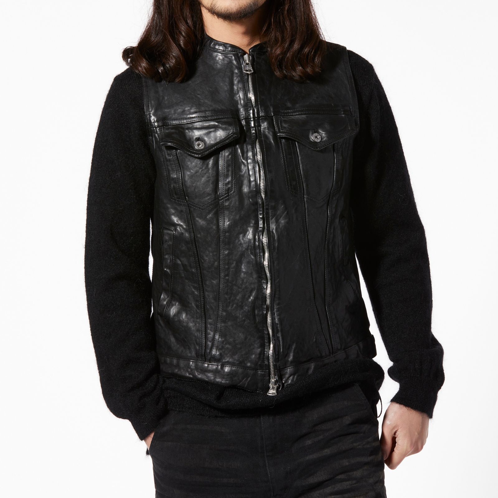 フレンチショルダー 製品染め クラブベスト （BLACK）｜1842-13