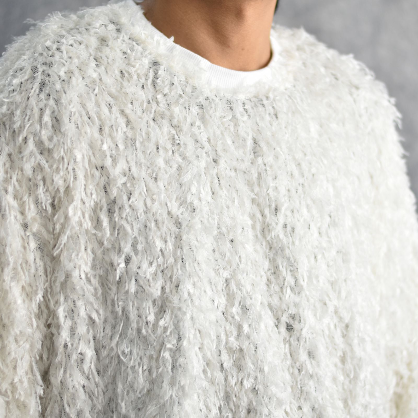FEATHER KNIT CREWNECK SWEATER (WHT) / シャギーニット クルーネック スウェット