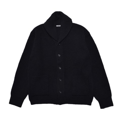 Baby Alpaca Wool Shawl Collar Knit Cardigan （BLK）｜ベビーアルパカ ショールカラーニットブルゾン｜MDFBF10601
