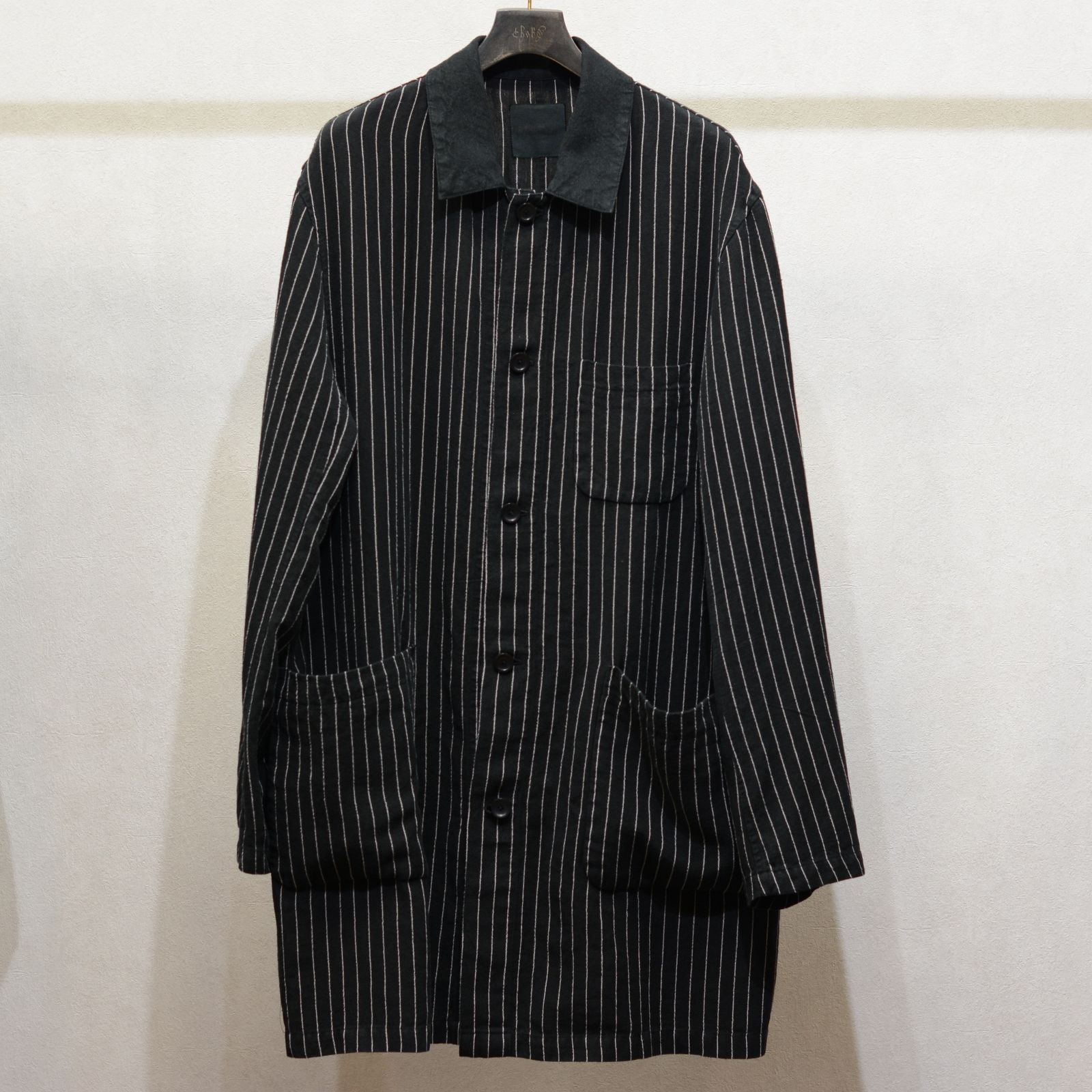 リネンストライプ コート （BLK）