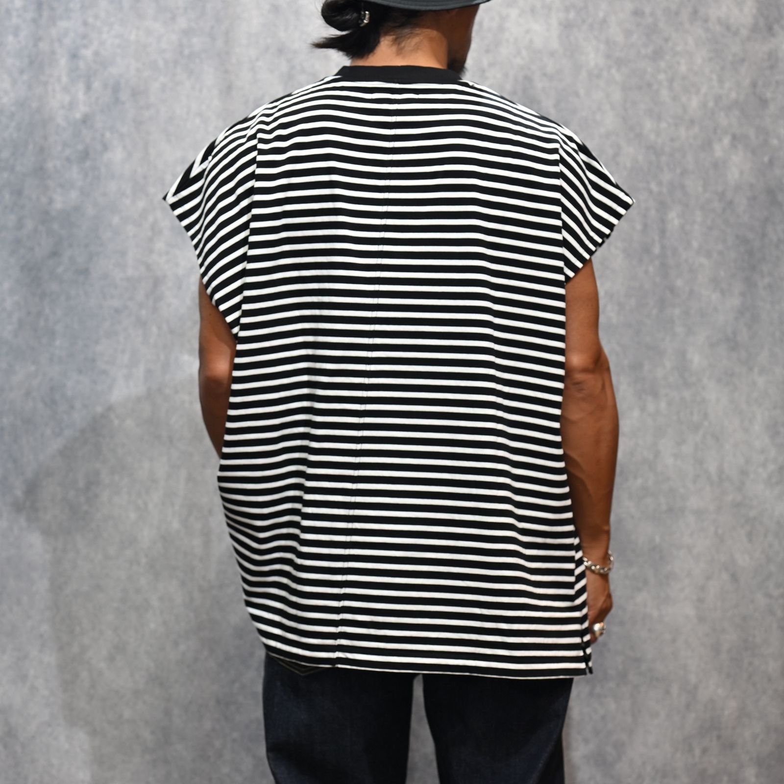 Big Nosleeve Border T-SH （WHITE） / ビック ノースリーブ ボーダーTシャツ （ホワイト） 2505-4007