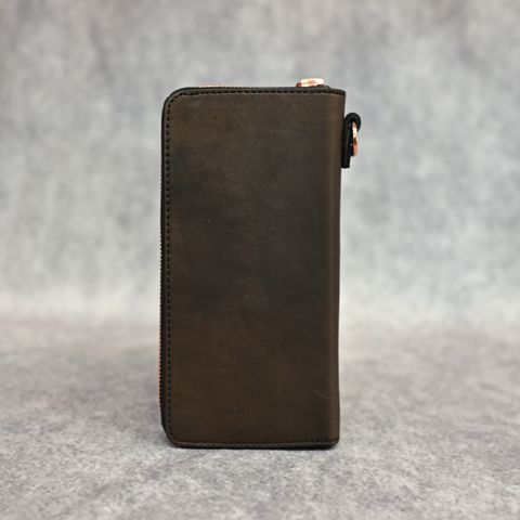 ダブルショルダー製品染め ラウンドウォレット / 財布 （KHAKI）｜318-29