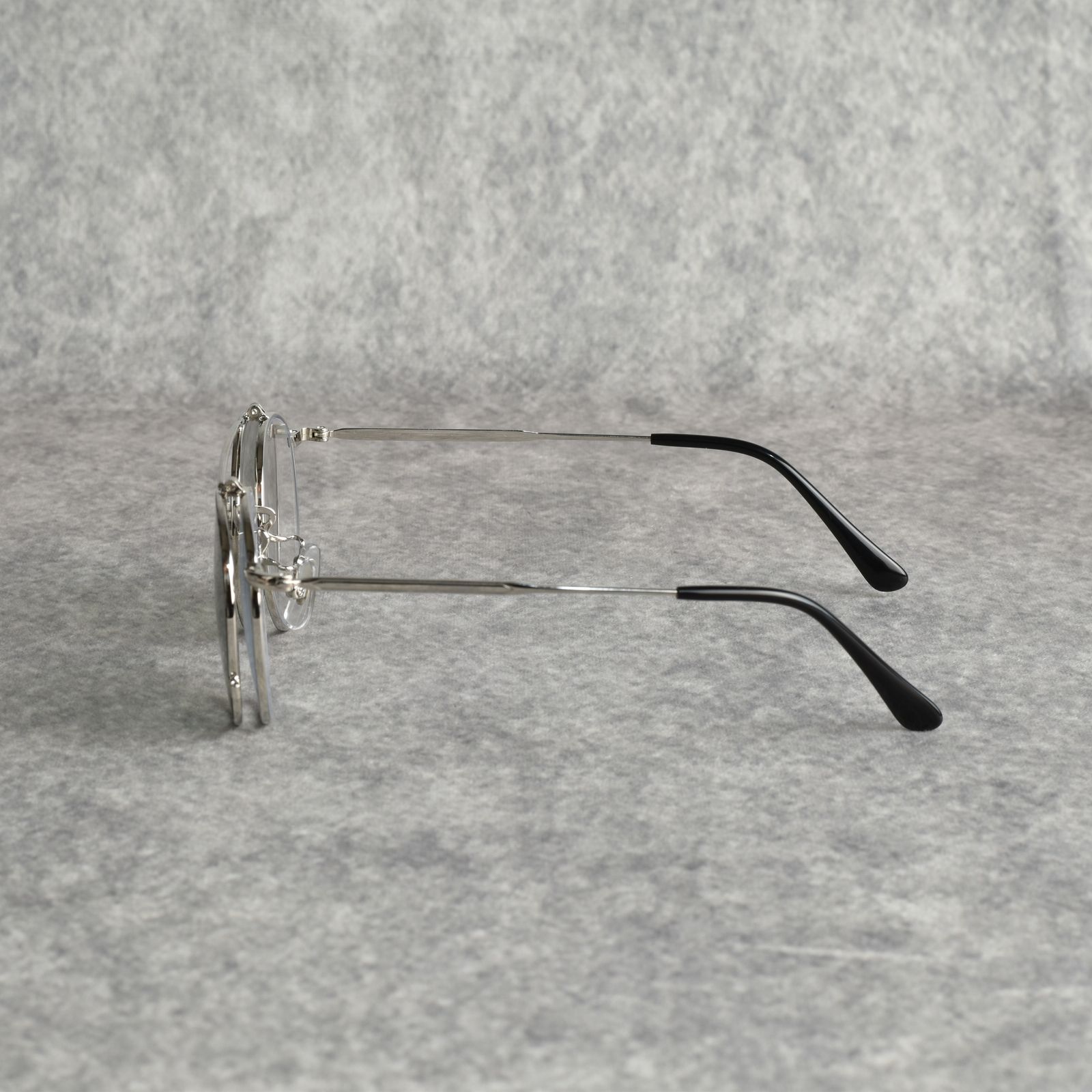 FLIP UP TYPE CIRCLE METAL GLASSES (SILVER/GREEN) / フリップアップタイプ サークルメタル サングラス