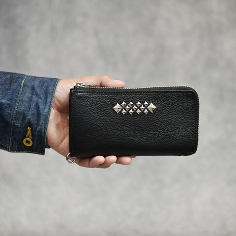 STUDS LEATHER ZIP MULTI LONG WALLET (BLACK)｜スタッズレザー ジップマルチウォレット 長財布｜CL-26SS014LE
