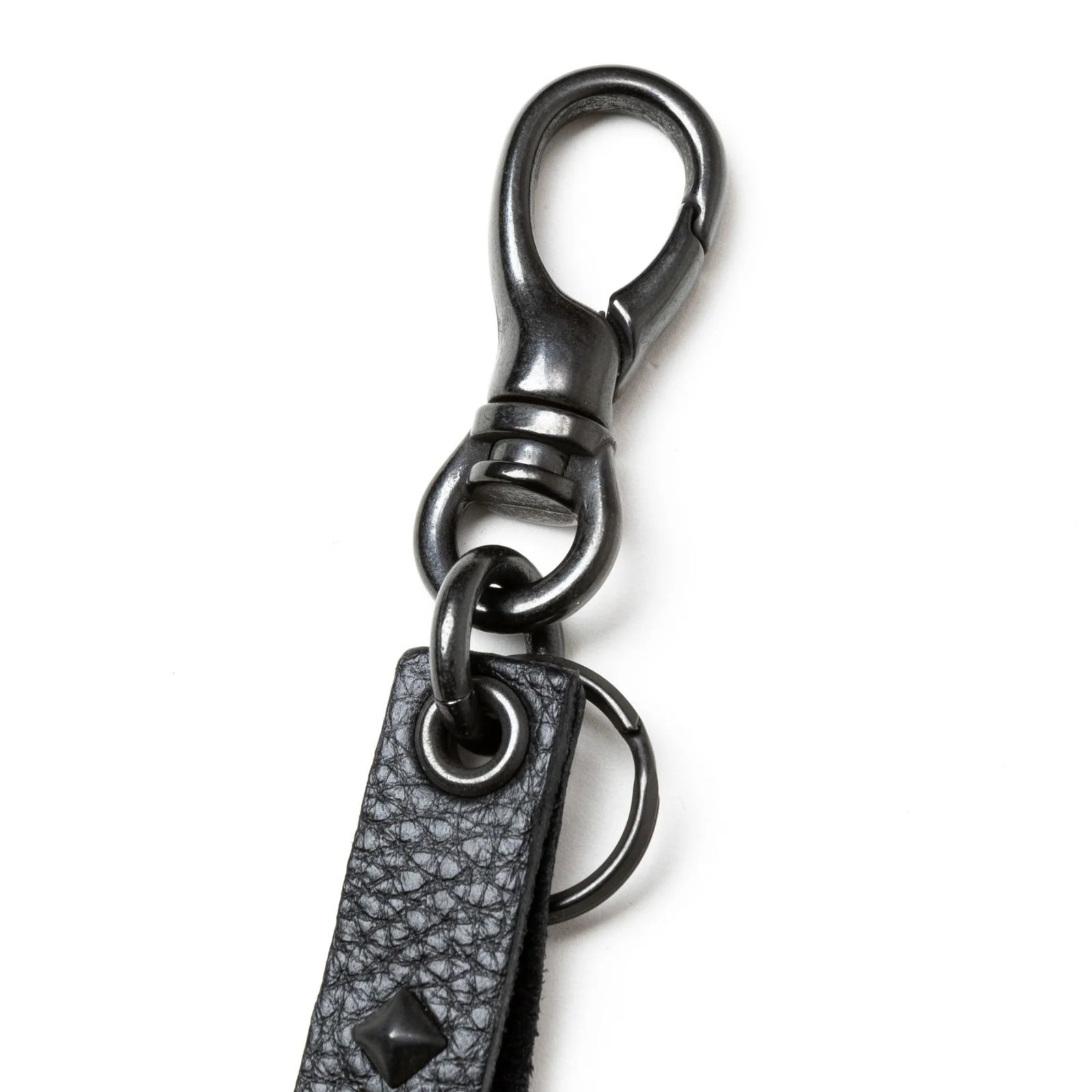 STUDS & KNITTING LEATHER SHORT KEY RING ＜TYPE B＞ (BLACK/BLACK) / スタッズレザー 編み込みレザー ショートタイプ キーリング キーホルダー