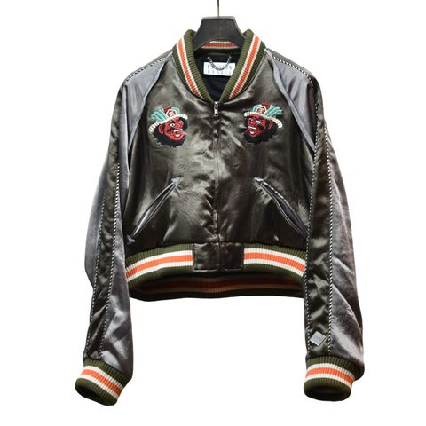 CROPPED YAMA KING EMBROIDERED SOUVENIR JKT (OLIVE)｜閻魔大王 スーベニアジャケット・スカジャン ショート丈・短丈｜PD25AW02