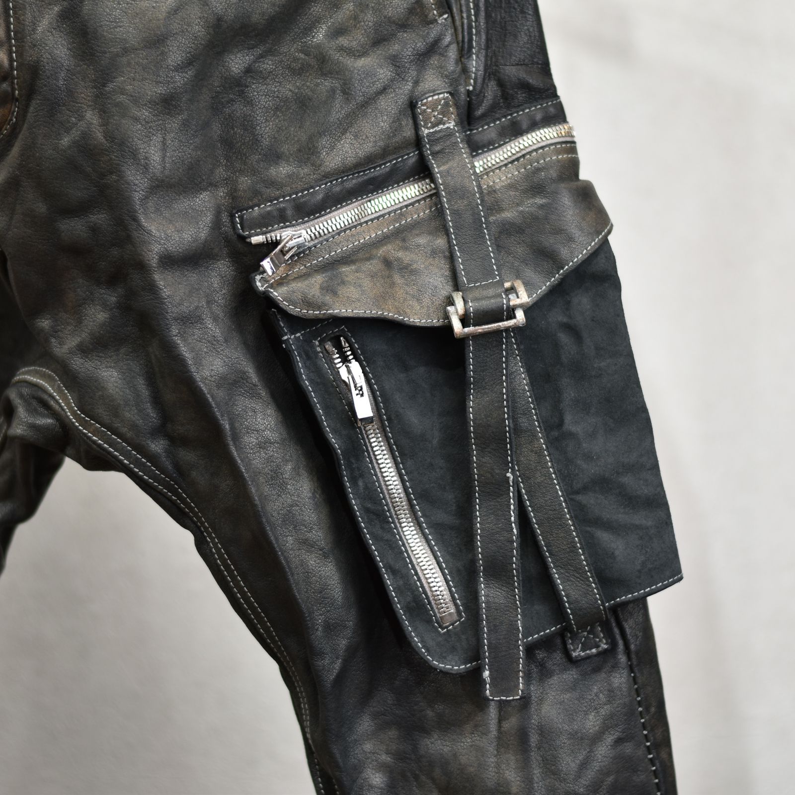 BUFFALO LEATHER PANTS ARMYHALF LINED MP-1 (91N)