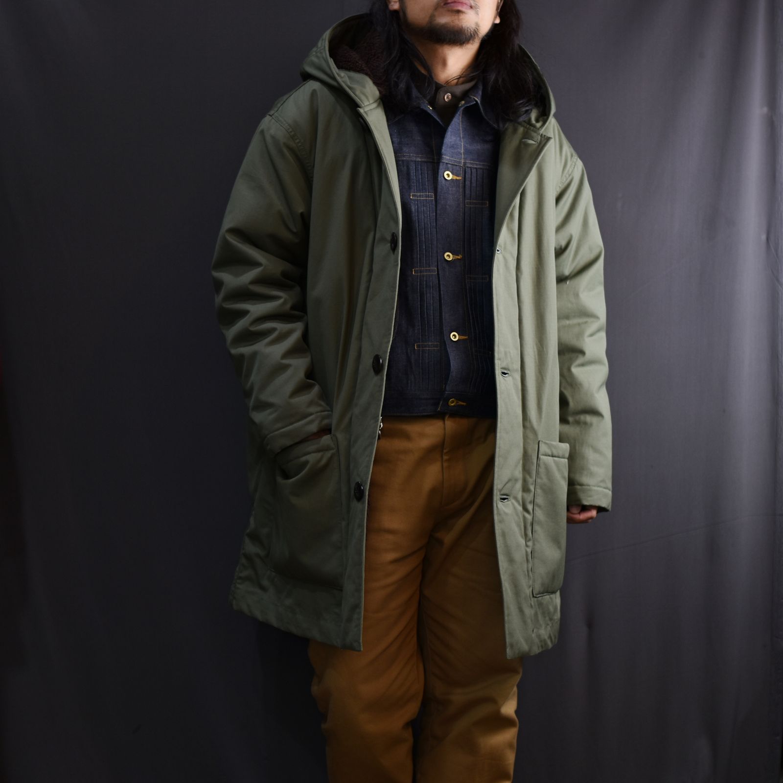 CALEE - CT RIPSTOP MIRITARY TYPE OVER COAT (OLIVE) / リップス