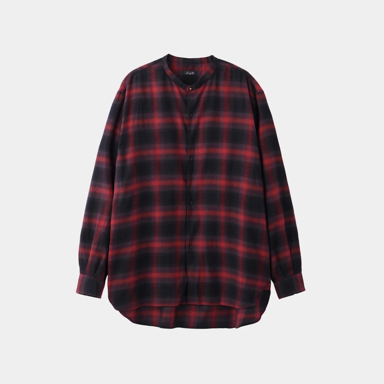 HF Ombre Band Collar Shirt （RED）｜オンブレチェック カラーレス ノーカラー シャツ （レッド）｜HF-21