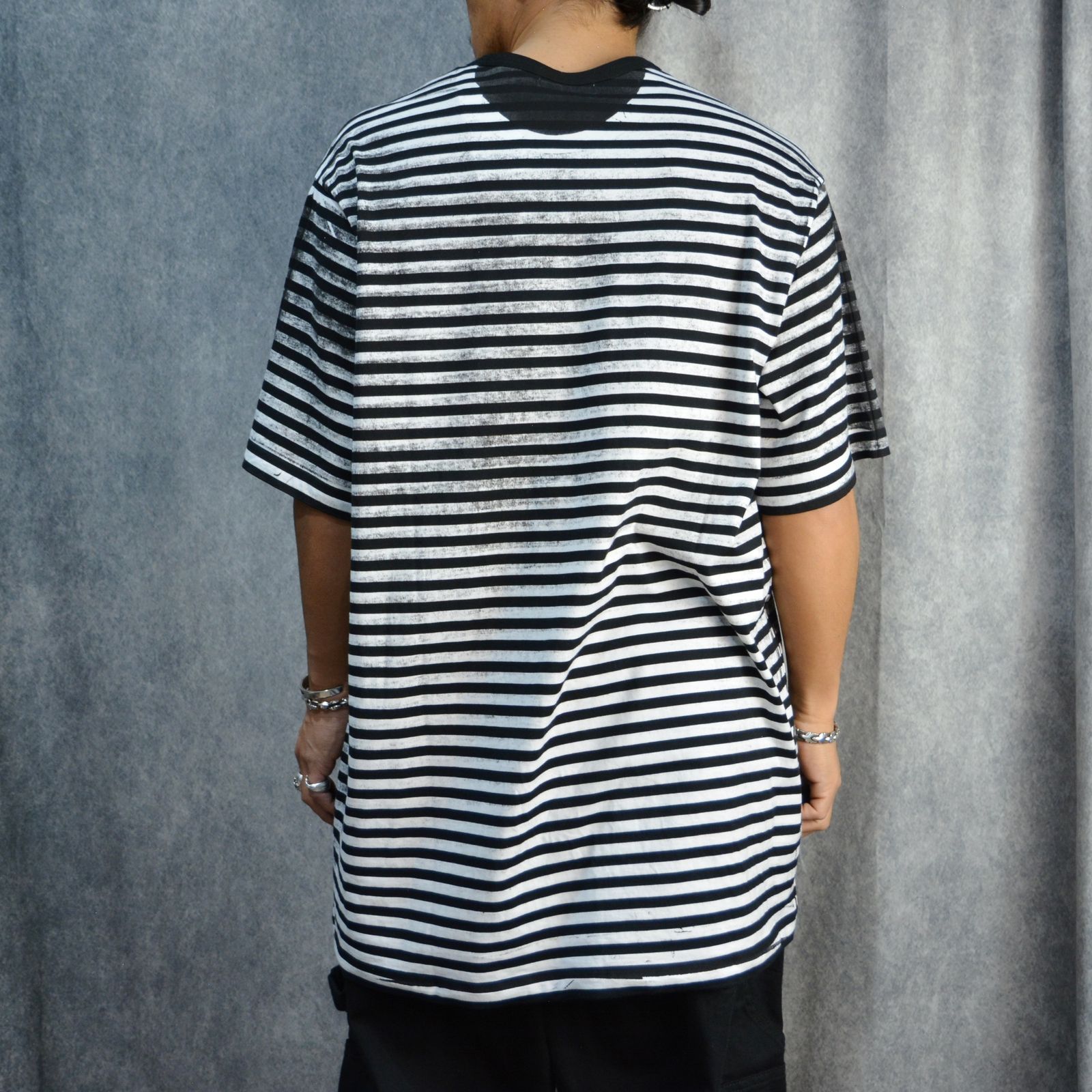 裏顔料PT半袖 ボーダーTシャツ （BLACK / ブラック）