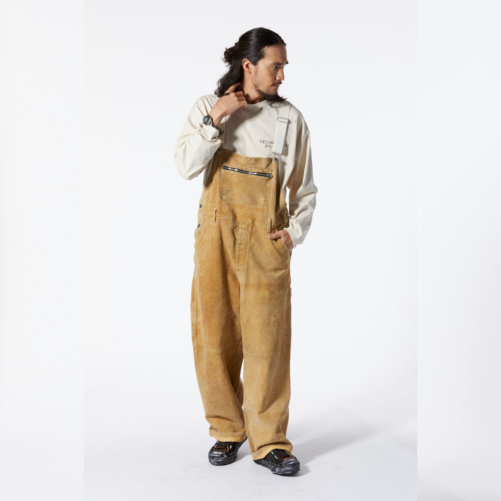 ジャパンカーフ 白鞣し製品洗い オーバーオール（BEIGE/ベージュ）