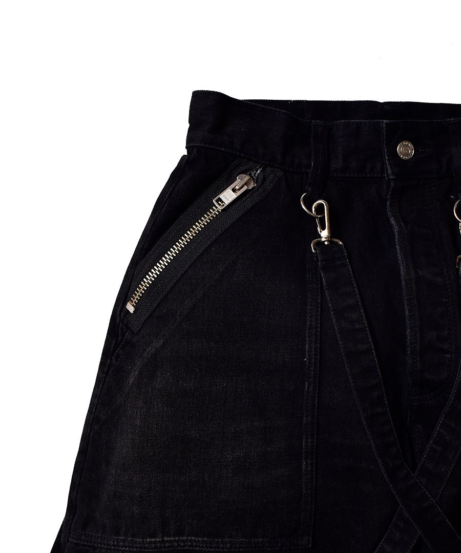 ×KIDILL WIDE ZIP & STRAPS DENIM PANTS-DISTRESSED DENIM （BKU）