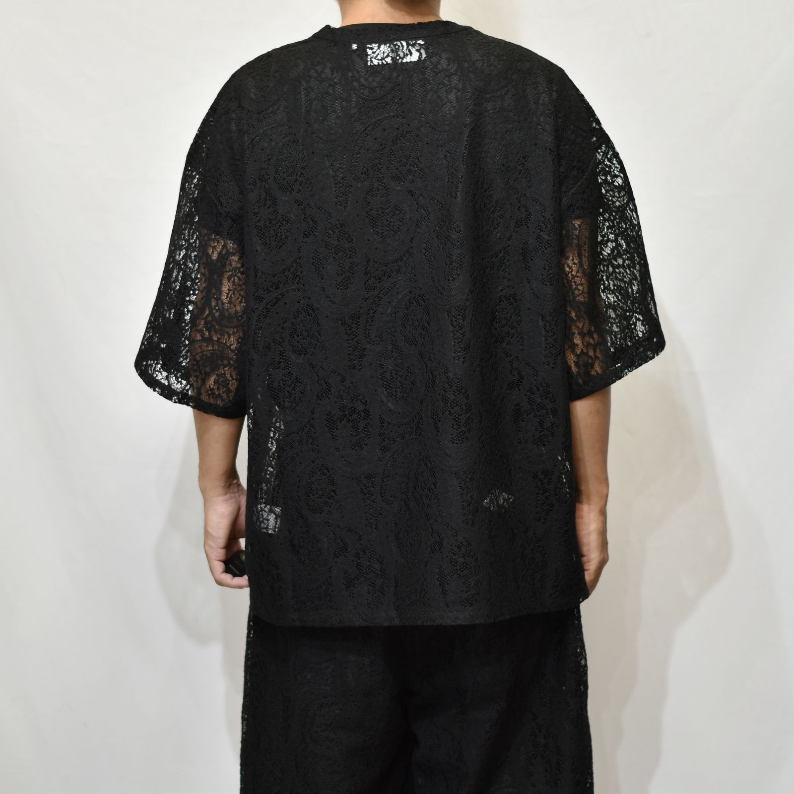 CORD EMBROIDERED PAISLEY LACE S/S T-SHIRT (BK) / コード刺繍 ペイズリー レース Tシャツ
