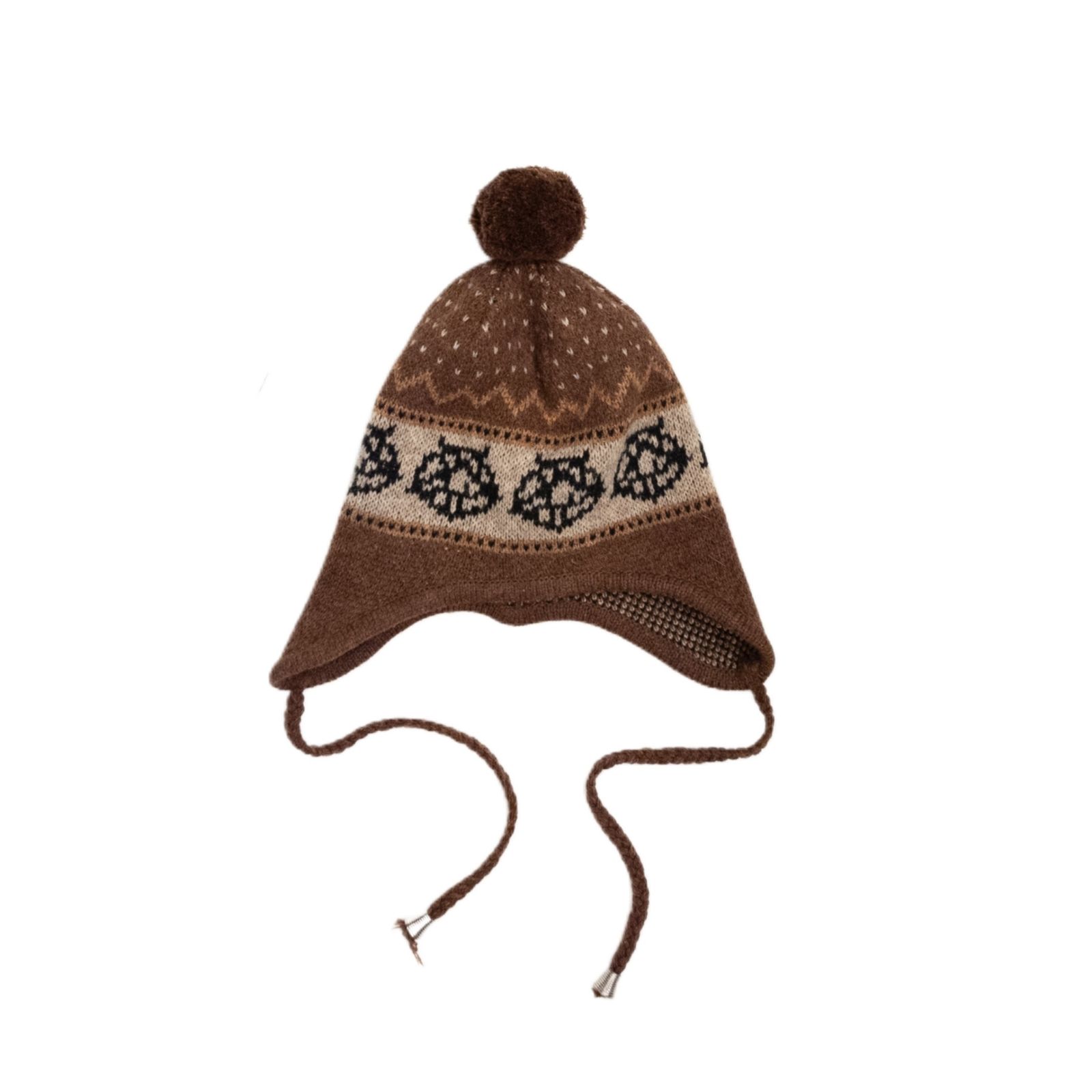 WOOL KNIT FLAP POMPOM BEANIE (CHOCOLATE)｜ポンポンニット帽｜PD25AAC09