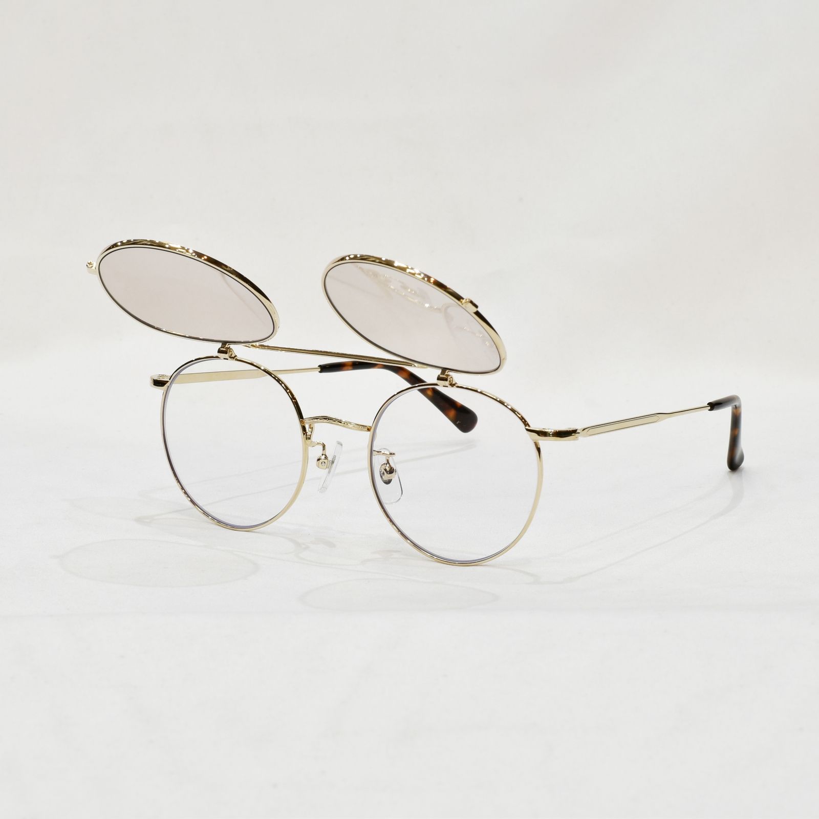 FLIP UP TYPE CIRCLE METAL GLASSES (GOLD.BROWN) / フリップアップタイプ サークルメタル グラシズ