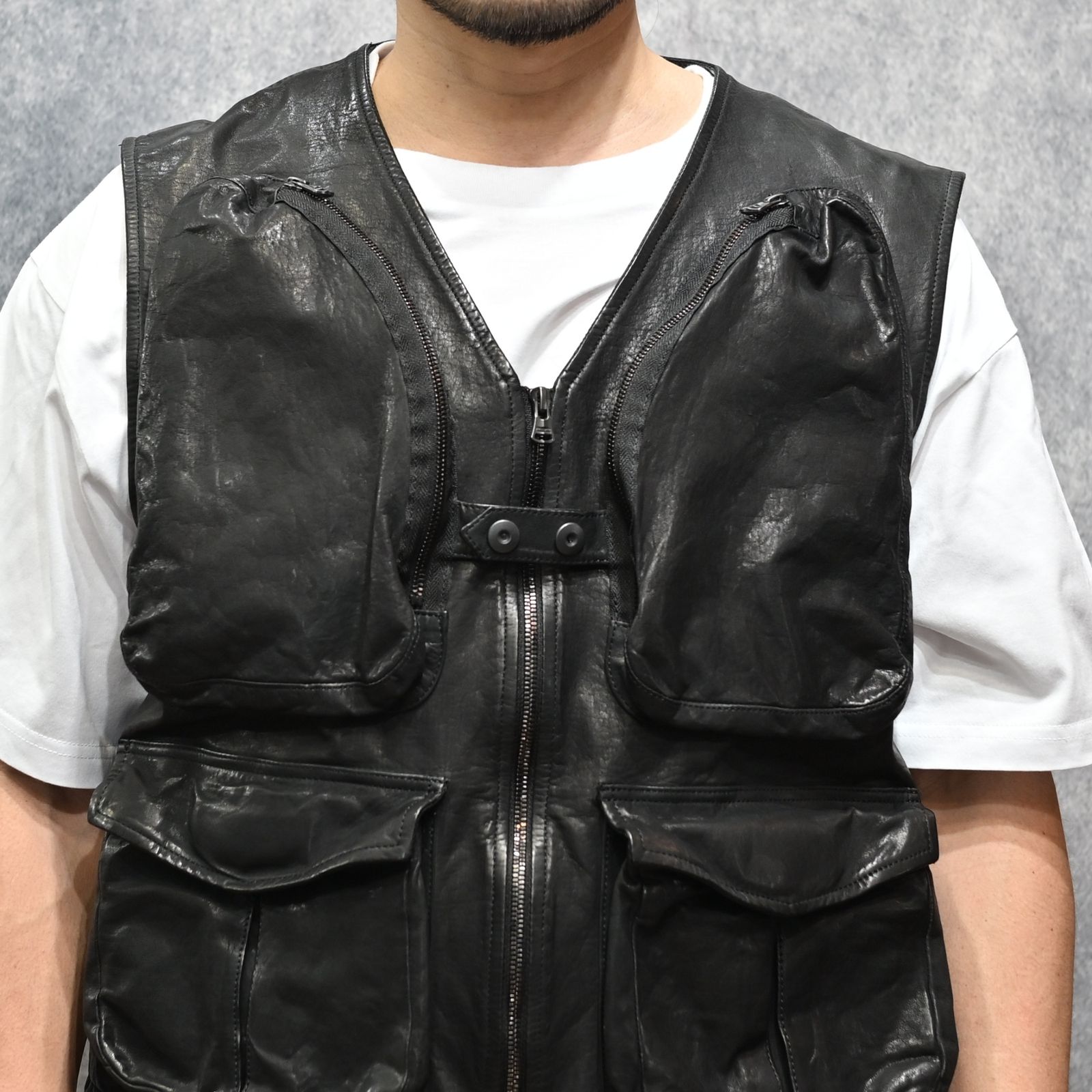 ジャパンステア ミモザレザー製品染め フィッシングベスト （BLACK / ブラック） 2192-02