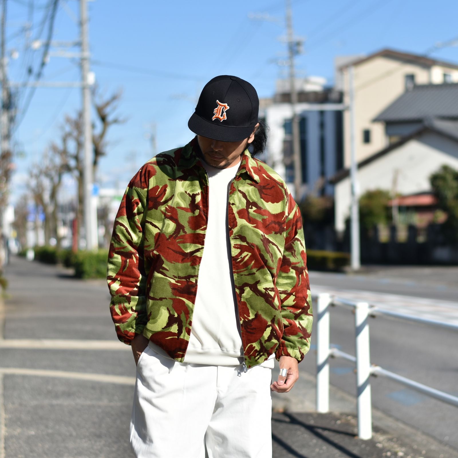 CALEE - British camouflage pattern corduroy harrington jacket ...