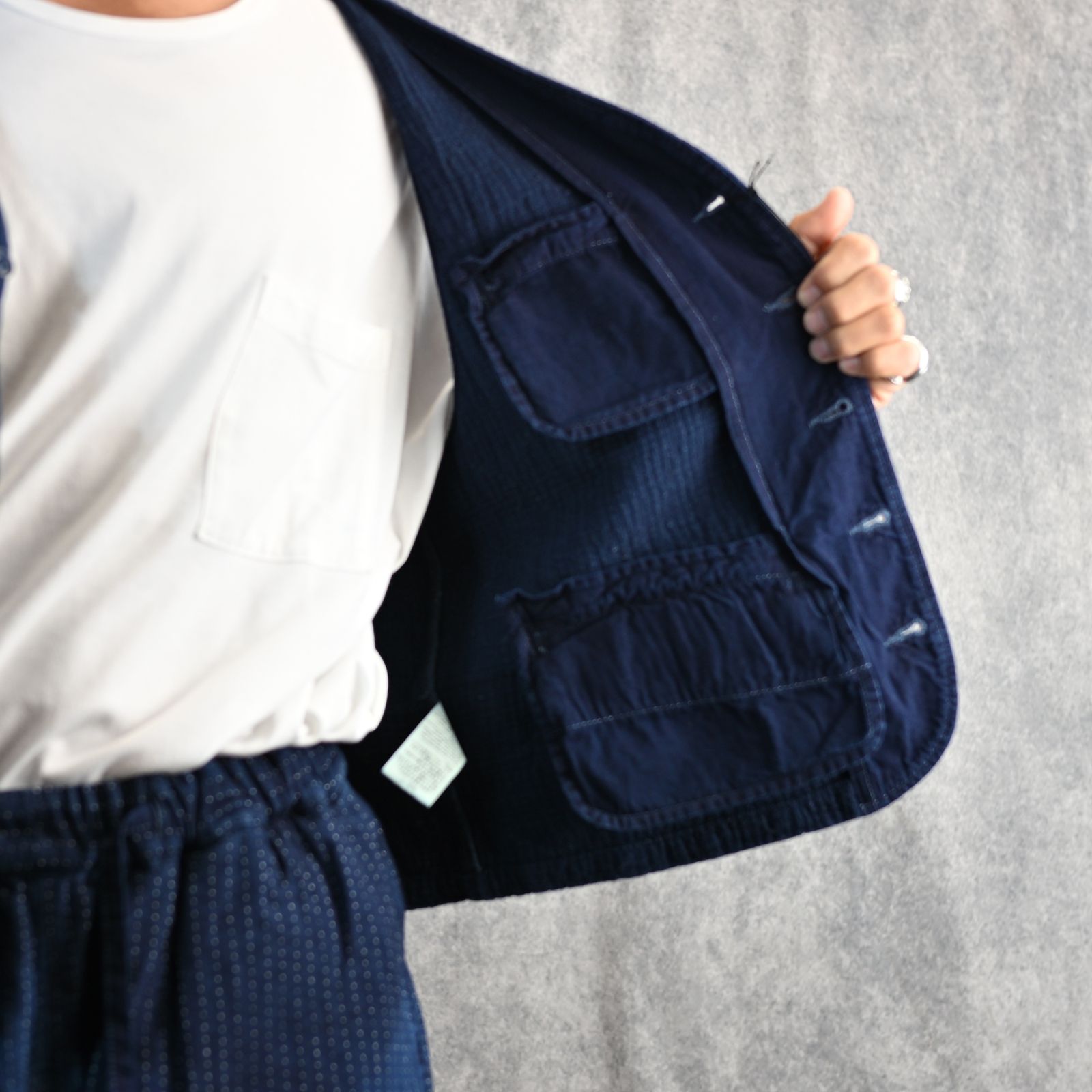 SASHIKO STRIPE VEST  (BLUE) / サシコストライプ VEST （ブルー） PC-059-3178-40