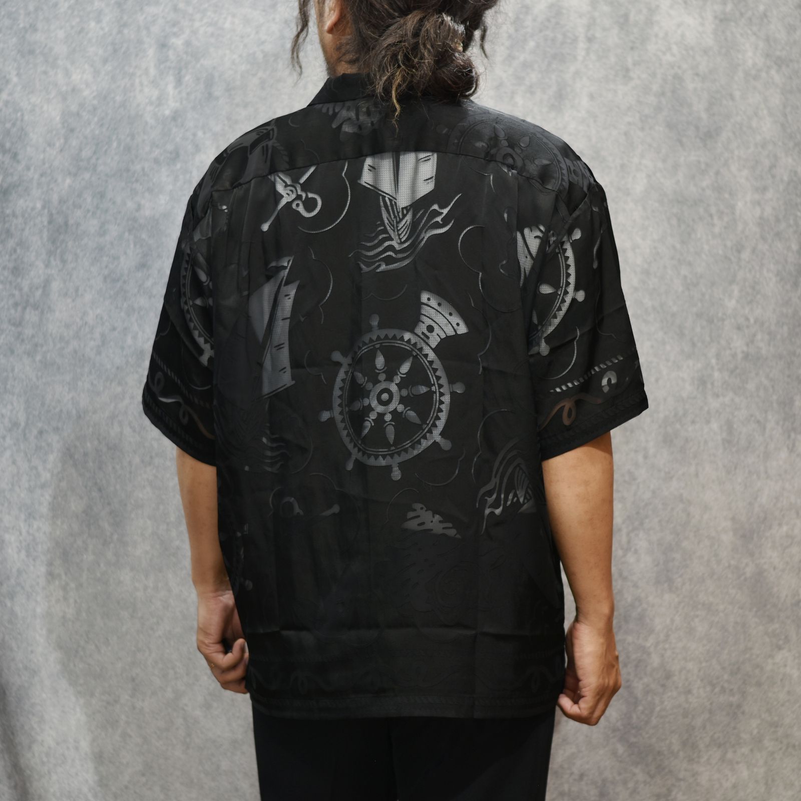 Open Collar S/S Burn Out Shirt "BRASCO" (BLACK)｜オープンカラーシャツ｜Y02002