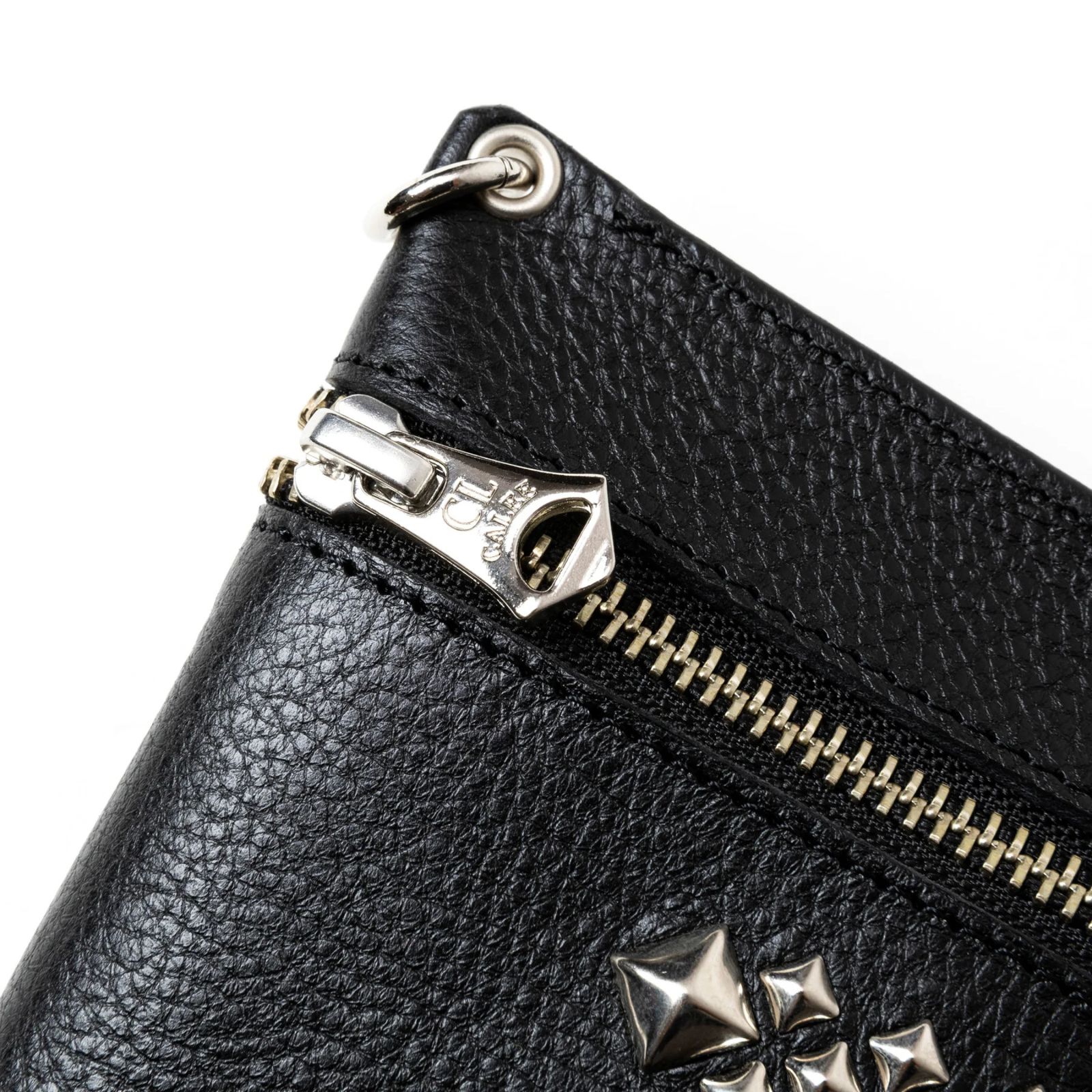 STUDS LEATHER ZIP POUCH (BLACK) / スタッズ レザー ジップ付き ポーチ