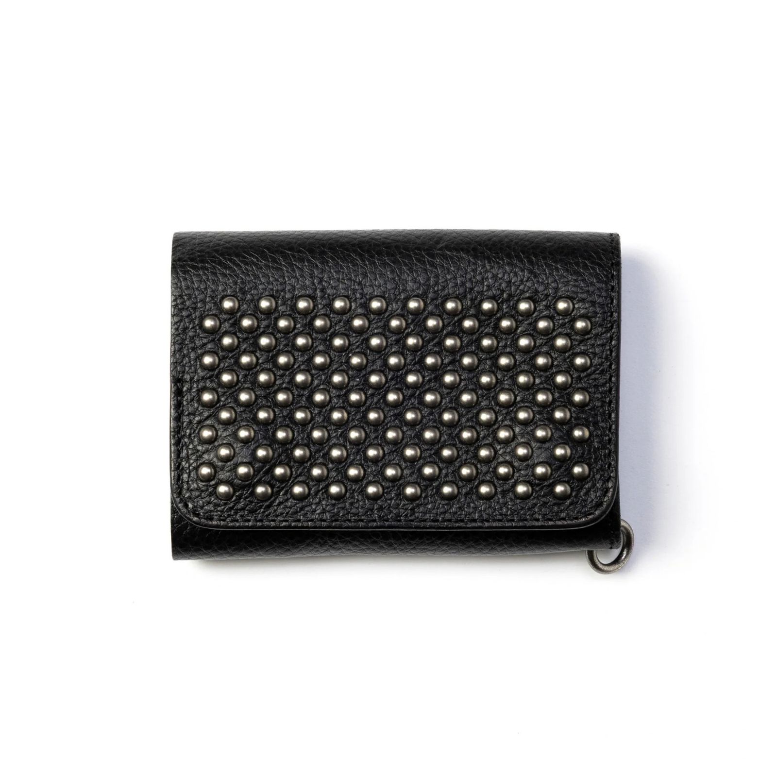 ROUND STUDS LEATHER FLAP HALF WALLET (BLACK)｜ラウンド スタッズ レザー フラップハーフウォレット 三つ折り財布｜CL-26AWLE001
