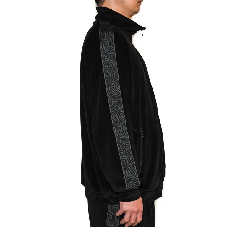 CALEE - VELOUR TRACK JACKET ＜SPIRAL JACQUARD PATTERN＞ (BLACK 