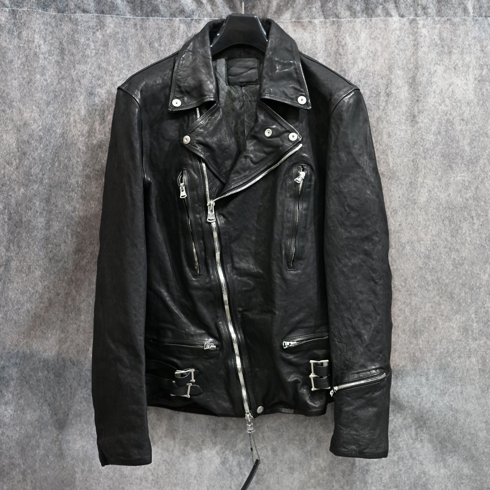 ジャパンカーフ タンニン鞣し 製品染め加工 ダブルライダース （BLACK /ブラック） 1927-01