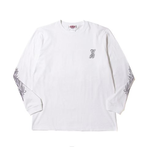 PINSTRIPE L/S TEE (WHITE)｜プリント ロンT｜CR-26SS011