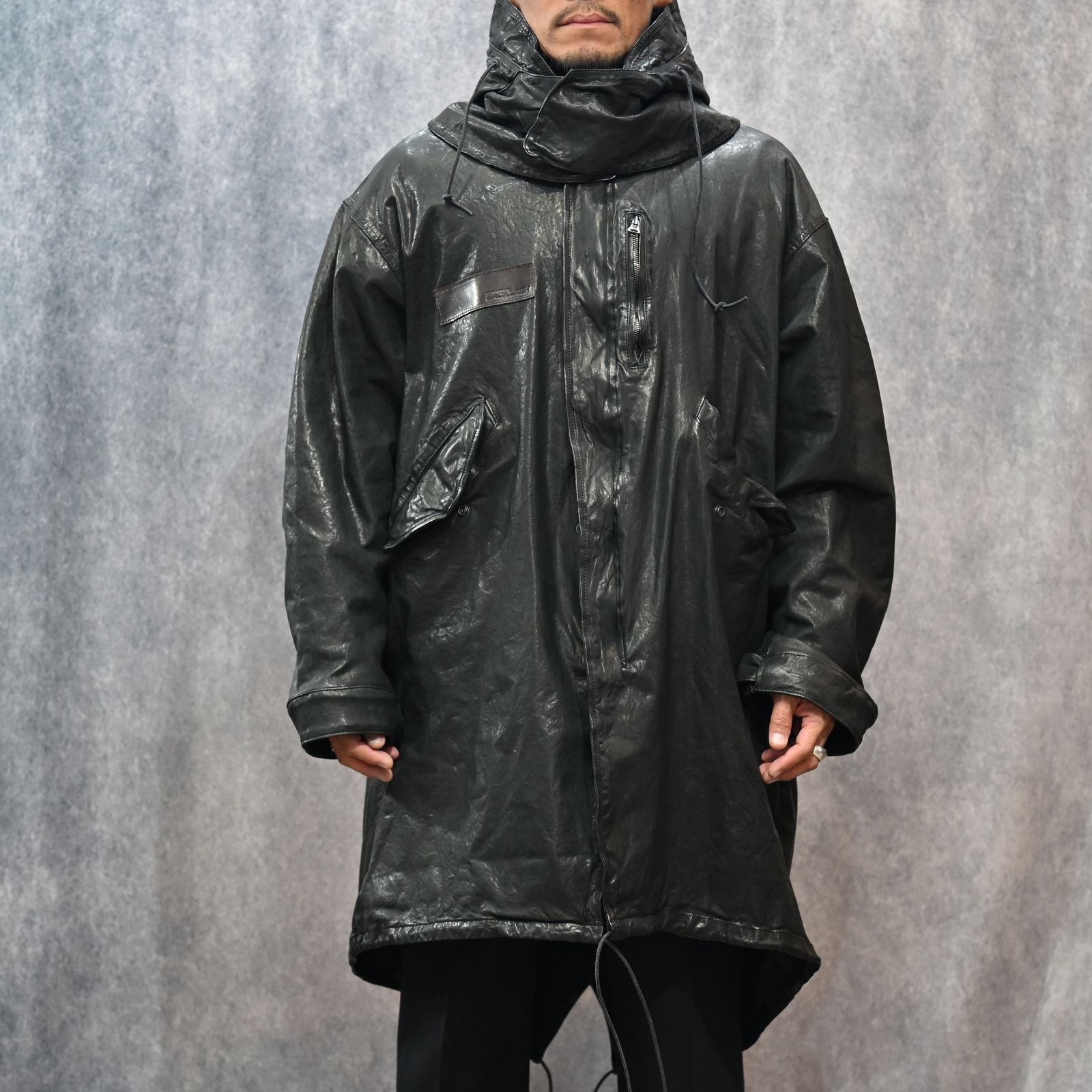 JAPANステア ミモザ鞣し製品染め モッズコート （BLACK）｜2176-01