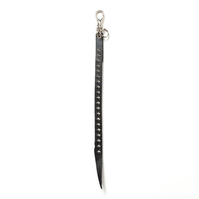 CALEE - STUDS & KNITTING LEATHER LONG KEY RING (BLACK CALEE - STUDS & KNITTING LEATHER LONG KEY RING (BLACK