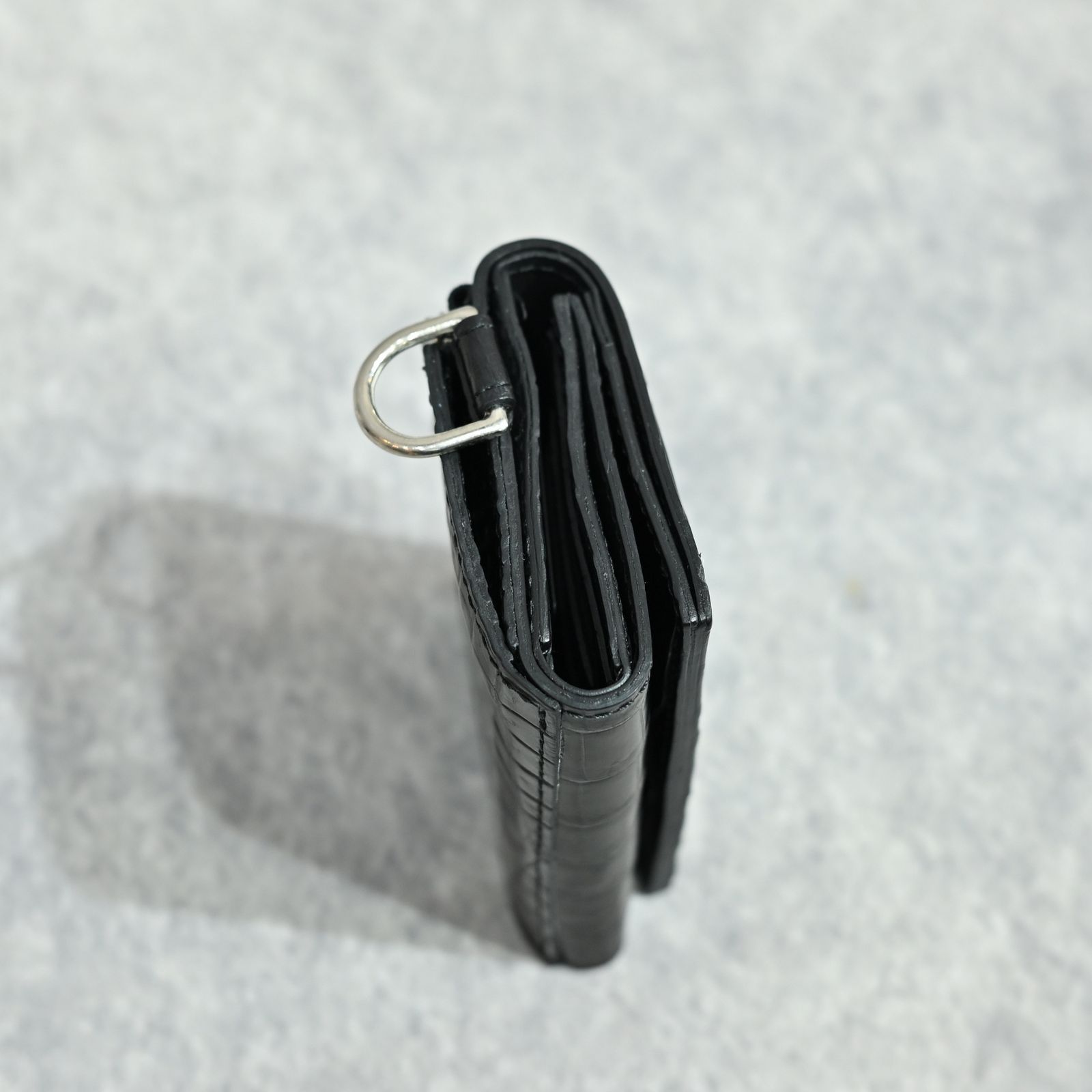 クロコ 札入れ 三つ折り財布 （BLACK）｜383-08