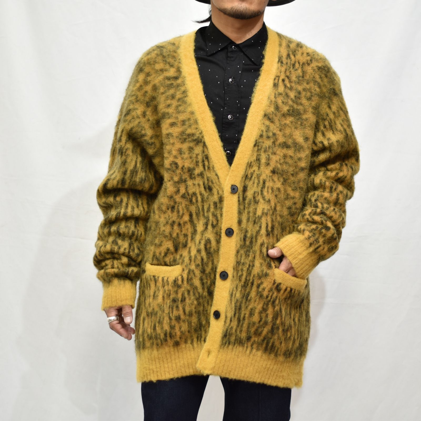 MINEDENIM   Kid Mohair Leopard Knit Long Cardigan   chord