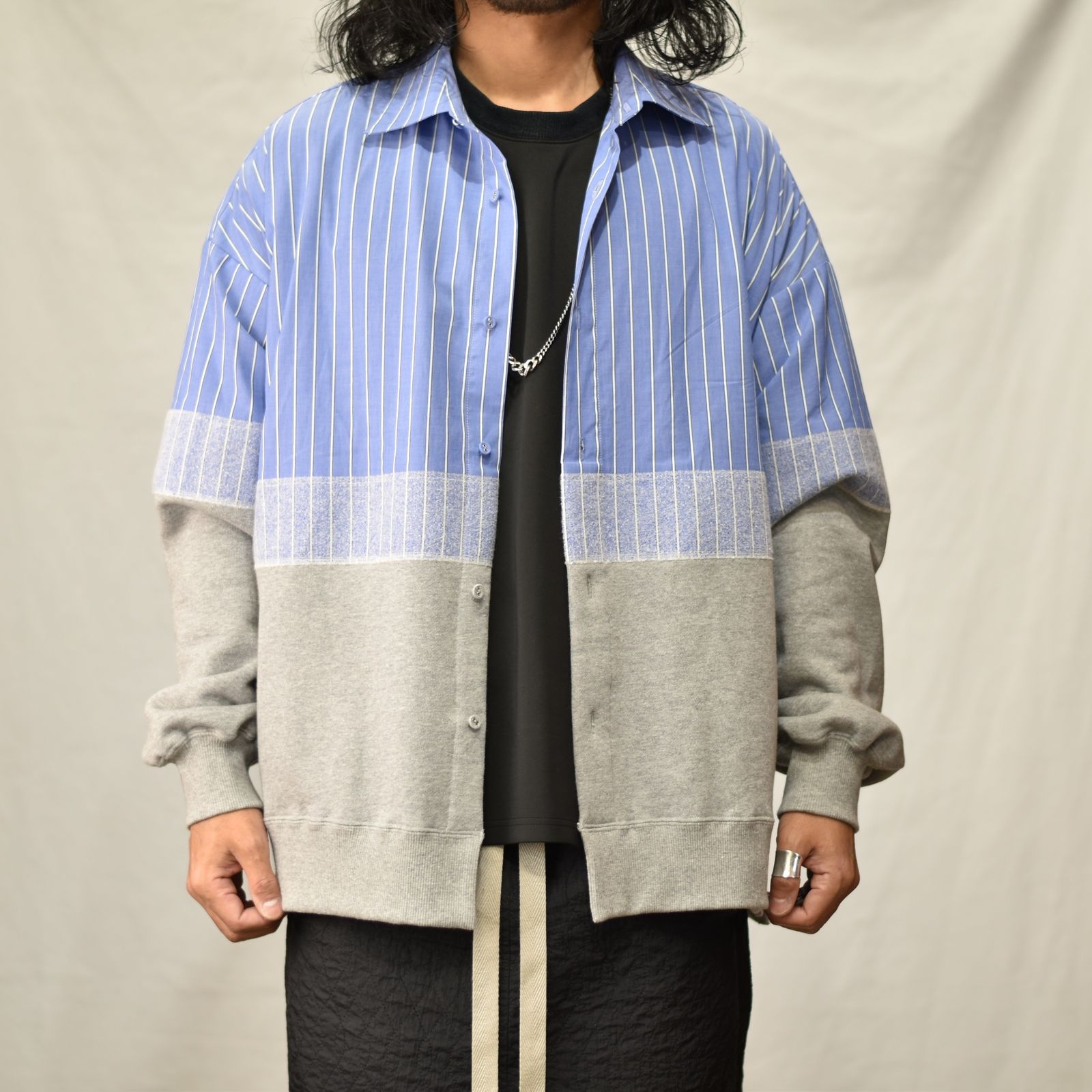 ニードルパンチ 切り替えシャツ / LB23SS-SH01-NDP (BLUE STRIPE×GRAY)