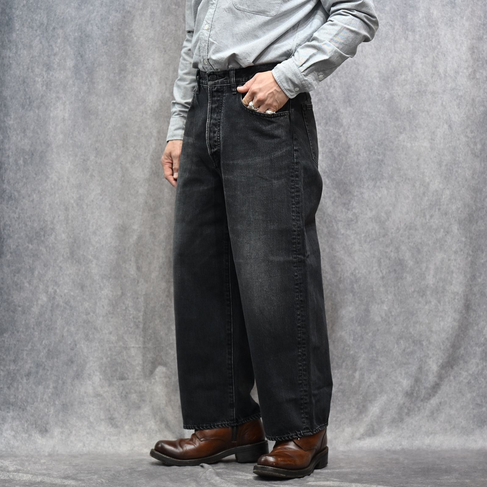 S.Wide Straight Cropped 5pocket USD （BKU）｜クロップド デニムパンツ （ブラック）｜2603-1002