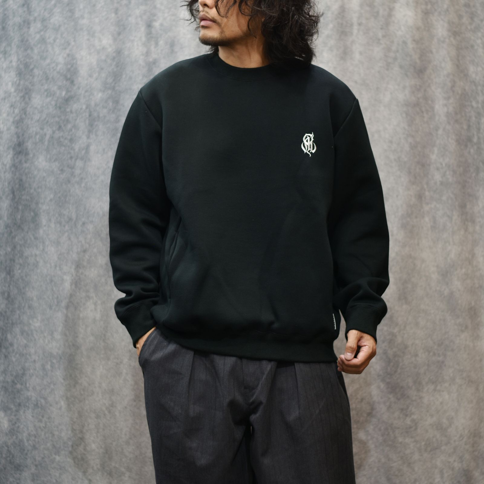 HIGH GAUGE DOUBLE KNIT CREW NECK SW (BLACK)｜ダンボールニットスウェットトレーナー｜CL-25AW019