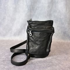 ジャパンダブルショルダー フルタンニン製品染め サコッシュ (BLACK / ブラック) 92-34