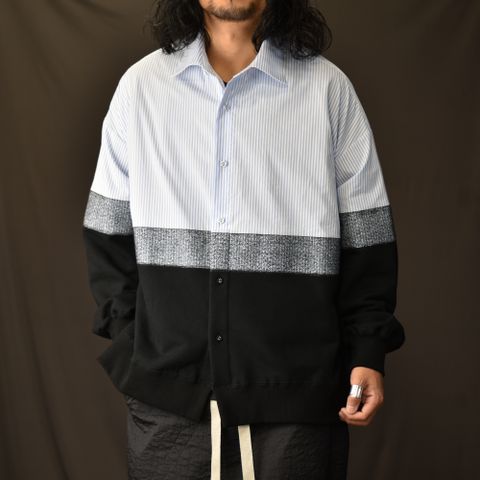 ニードルパンチ 切り替えシャツ / LB23SS-SH01-NDP (SAX STRIPE×BLACK)